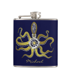 Steampunk Gears Octopus Kraken Hip Flask