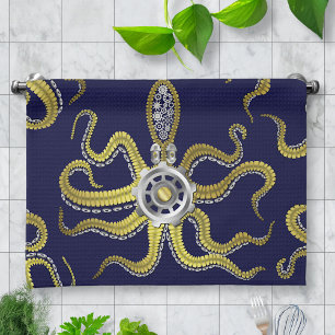 Steampunk Gears Octopus Kraken Kitchen Towel