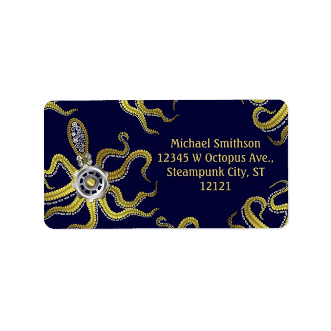 Steampunk Gears Octopus Kraken Label (Front)
