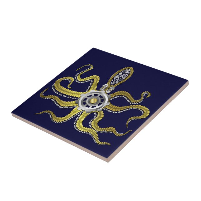 Steampunk Gears Octopus Kraken Tile (Side)