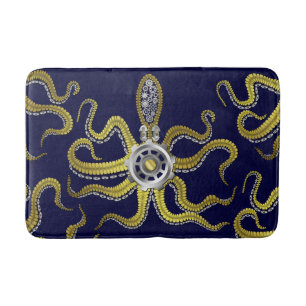 Steampunk Gears Octopus Metal Kraken Bath Mat