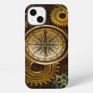 Steampunk Gears on Coppery-look Geometric Design iPhone 13 Case