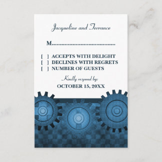 Steampunk Gears RSVP Card, Blue Card