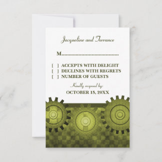 Steampunk Gears RSVP Card, Green Card