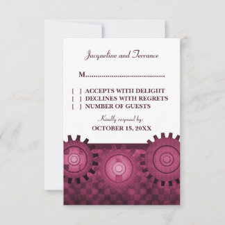 Steampunk Gears RSVP Card, Pink Card