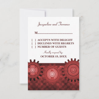 Steampunk Gears RSVP Card, Red Card