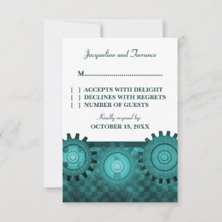Steampunk Gears RSVP Card, Teal Card