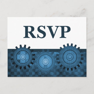 Steampunk Gears RSVP Postcard, Blue Invitation Postcard