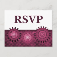 Steampunk Gears RSVP Postcard, Pink