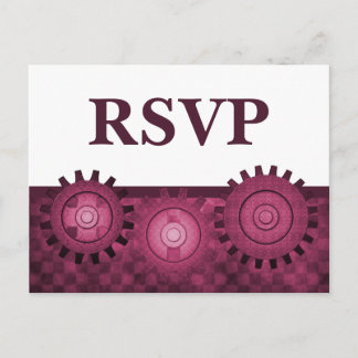 Steampunk Gears RSVP Postcard, Pink Invitation Postcard