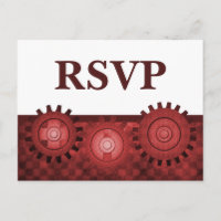 Steampunk Gears RSVP Postcard, Red