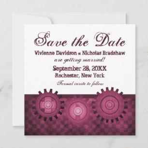 Steampunk Gears Save the Date Invite, Fuchsia Invitation