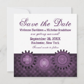 Steampunk Gears Save the Date Invite, Purple Invitation