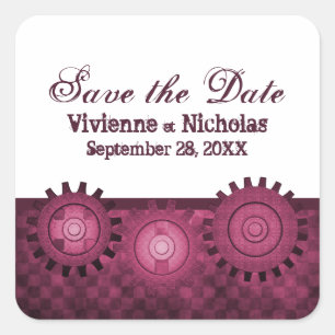 Steampunk Gears Save the Date Stickers, Fuchsia Square Sticker