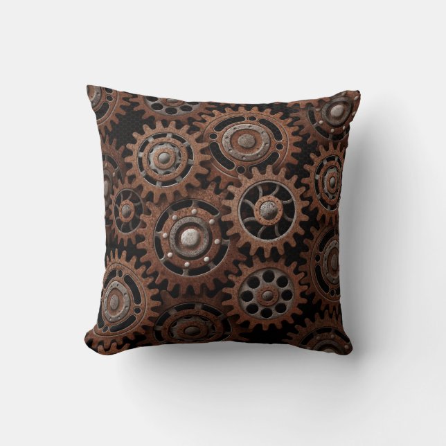 Steampunk Gears Throw Pillow (Front)