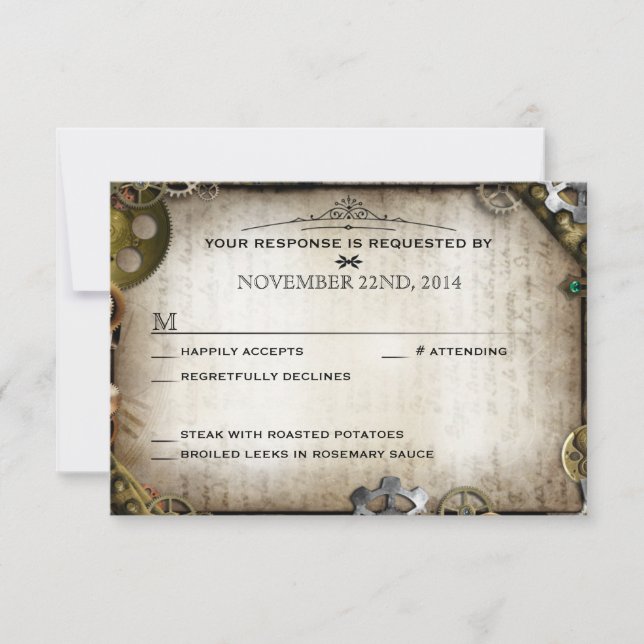 Steampunk Gears Victorian Wedding Réponse RSVP (Devant)