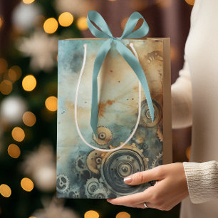 Steampunk Gears Watercolor - Clock Work Medium Gift Bag