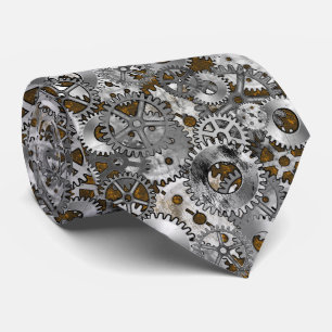 Steampunk Gearwork Silver Grunge Brown Burnout Tie