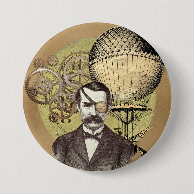 Steampunk Gentleman Collage  3 Inch Round Button (Front)