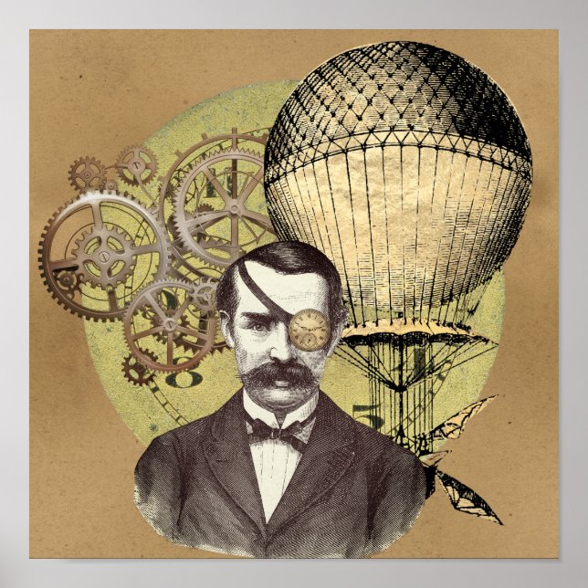Steampunk Gentleman Collage Poster (Front)