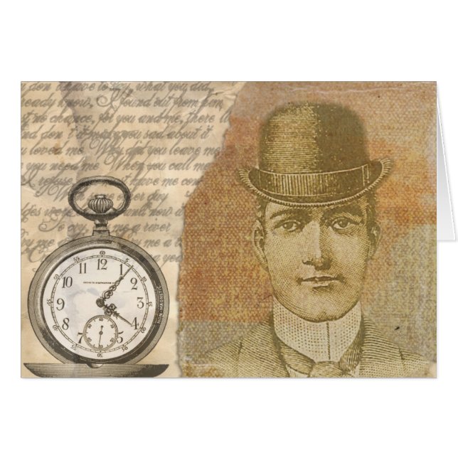 Steampunk Gentleman Pocket Watch Greeting Card (Front Horizontal)