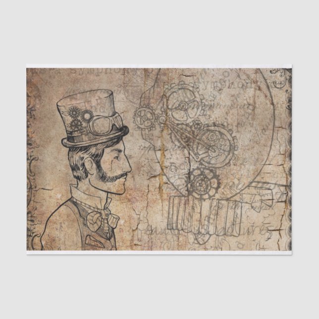 Steampunk Gentleman Retro Gears Tissue Paper (Front)