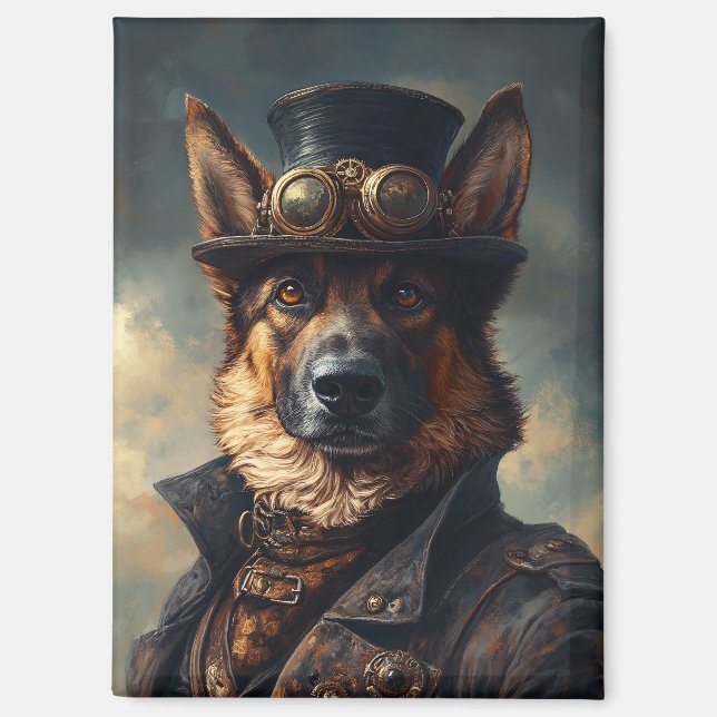 Steampunk German Shepherd Dog in Top Hat Magnet (Front)