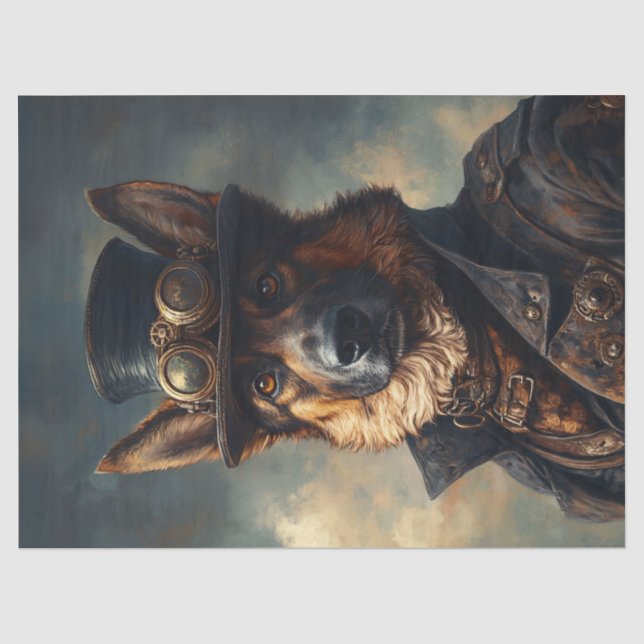 Steampunk German Shepherd Dog in Top Hat Tissue Paper (Front)