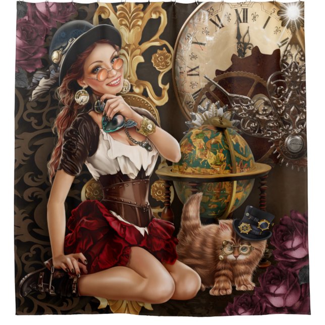 Steampunk Girl Clock and Cat  (Front)