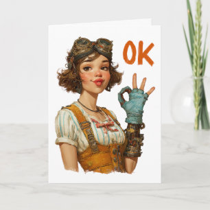 Steampunk Girl Confident OK Gesture Card