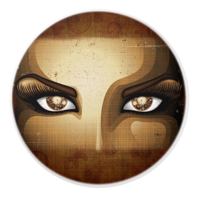 Steampunk Girl Eyes buttons Ceramic Knob (Front)