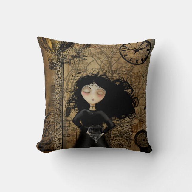 Steampunk Girl Throw Pillow (Front)