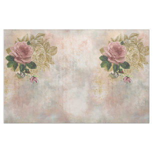 Steampunk Glam   Pink and Gold Rose Rustic Floral Fabric