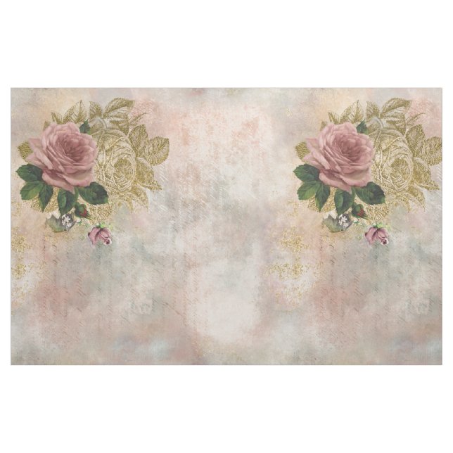Steampunk Glam | Pink and Gold Rose Rustic Floral Fabric (Fat Quarter)