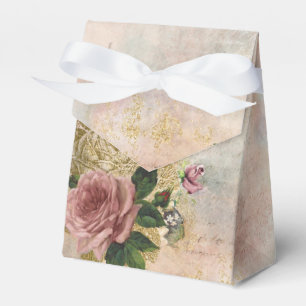 Steampunk Glam   Pink and Gold Rose Rustic Floral Favor Box