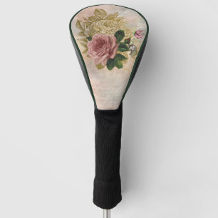 Steampunk Glam   Pink and Gold Rose Rustic Floral Golf Head Cover