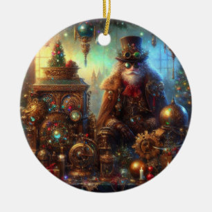 Steampunk Glow Santa Claus Ceramic Ornament