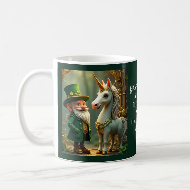 Steampunk Gnome-Leprechaun Unicorn St Patricks Day Coffee Mug (Left)