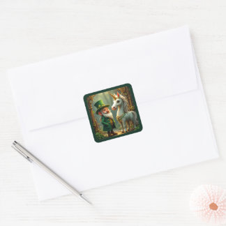 Steampunk Gnome-Leprechaun Unicorn St Patricks Day Square Sticker