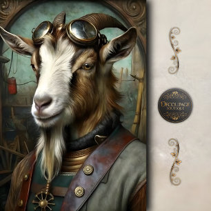 Steampunk Goat Whimsical Vintage Farm Decoupage Tissue Paper