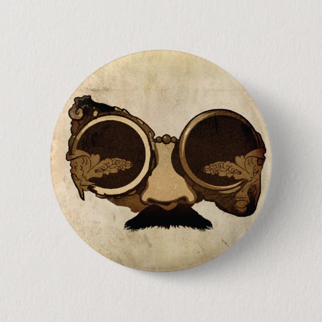Steampunk Goggles and moustache 2 Inch Round Button (Front)