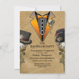 Steampunk  & Gold Chains Bachelor invitation
