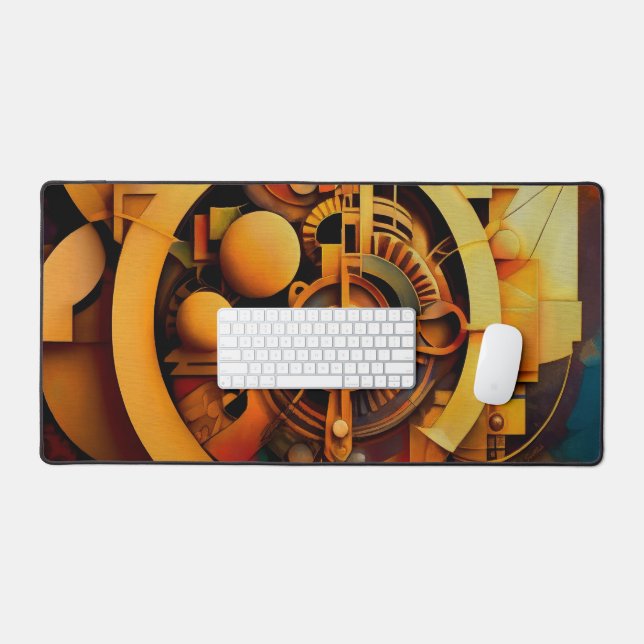 Steampunk Golden Mechanism Abstract Desk Mat (Keyboard & Mouse)