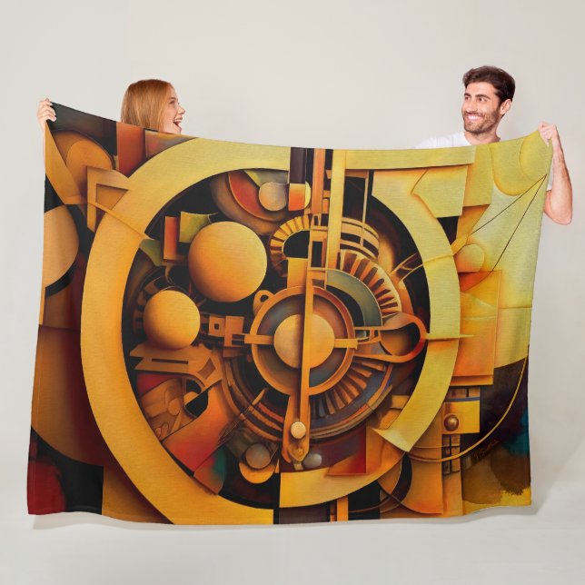 Steampunk Golden Mechanism Abstract Fleece Blanket (In Situ)