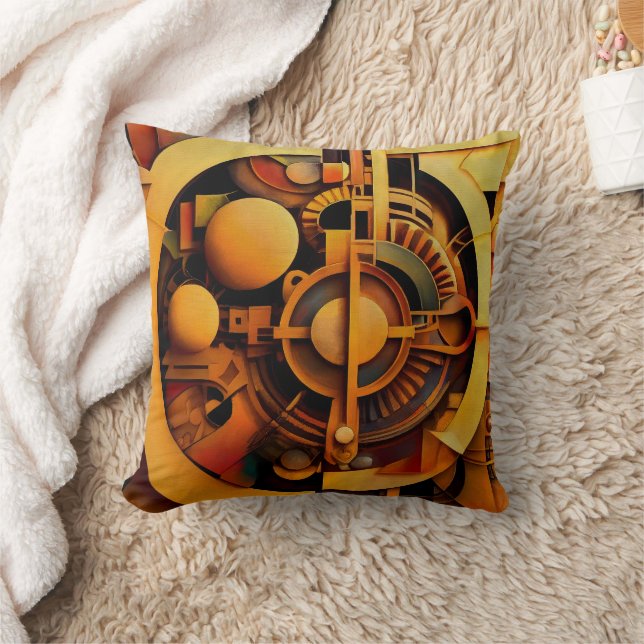 Steampunk Golden Mechanism Abstract Throw Pillow (Blanket)