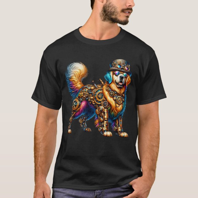Steampunk Golden Retriever Lover Fantasy Art T-Shirt (Front)