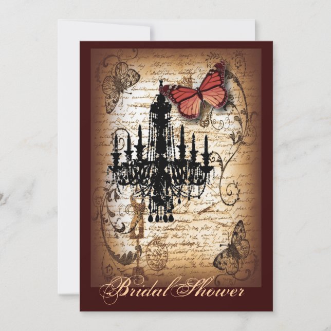 steampunk goth butterfly paris vintage chandelier invitation (Front)