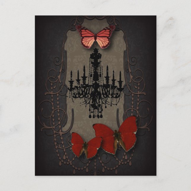 steampunk goth butterfly paris vintage chandelier postcard (Front)