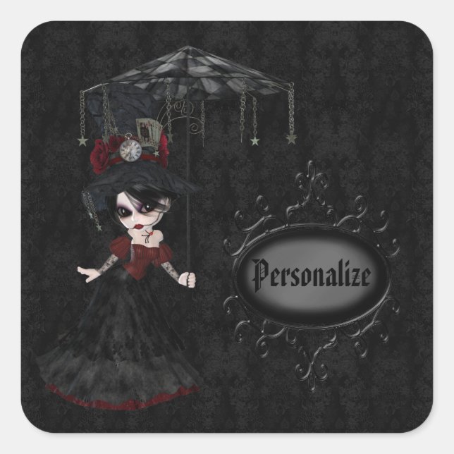 Steampunk Goth Girl Black Personalized Stickers (Front)