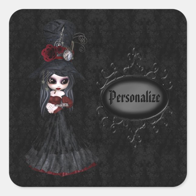 Steampunk Goth Girl Black Personalized Stickers (Front)